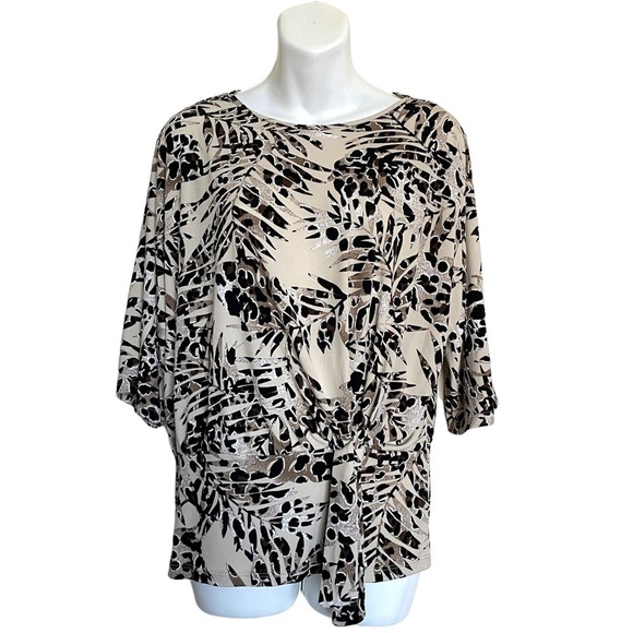 Clara Sun Woo Mixed Neutral Print Side Tie Top S - Picture 1 of 7